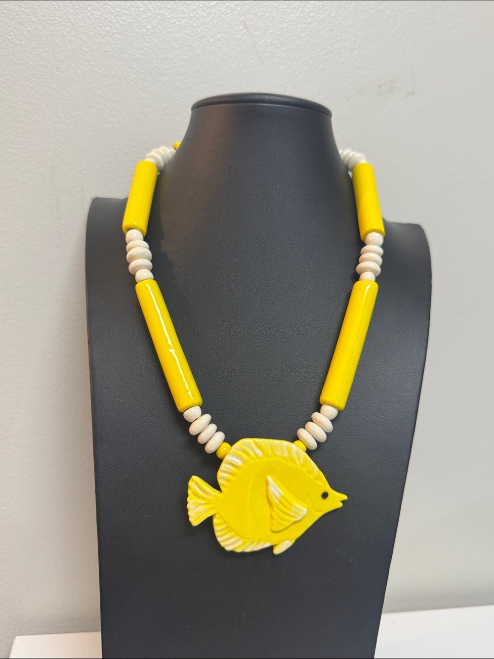 Ruby Z Yellow Fish Statement Necklace - Bold Ceramic Pendant - Picture 2 of 6
